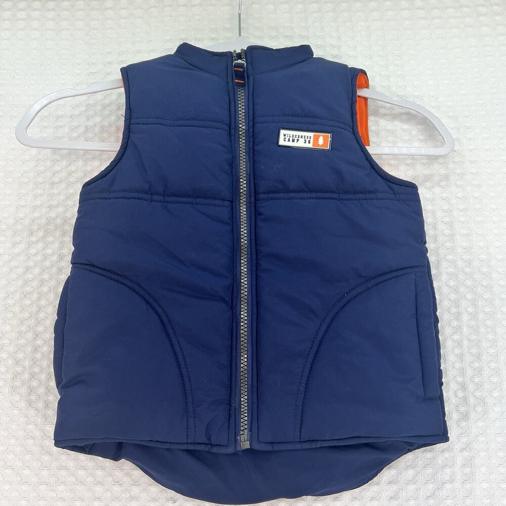 Carter’s 4T Toddler Boys Puffer Vest Blue Orange Fleece Lined Zip Up